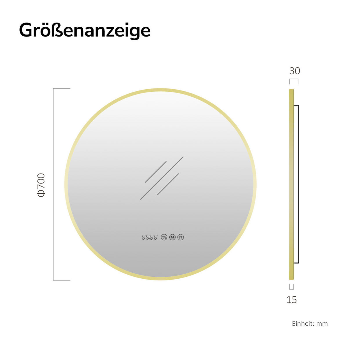 KOUPELNOVÉ ZRCADLO s osvětlením, zlaté, Ø 70 cm - zlatá, sklo (70/70/3cm) - EMKE