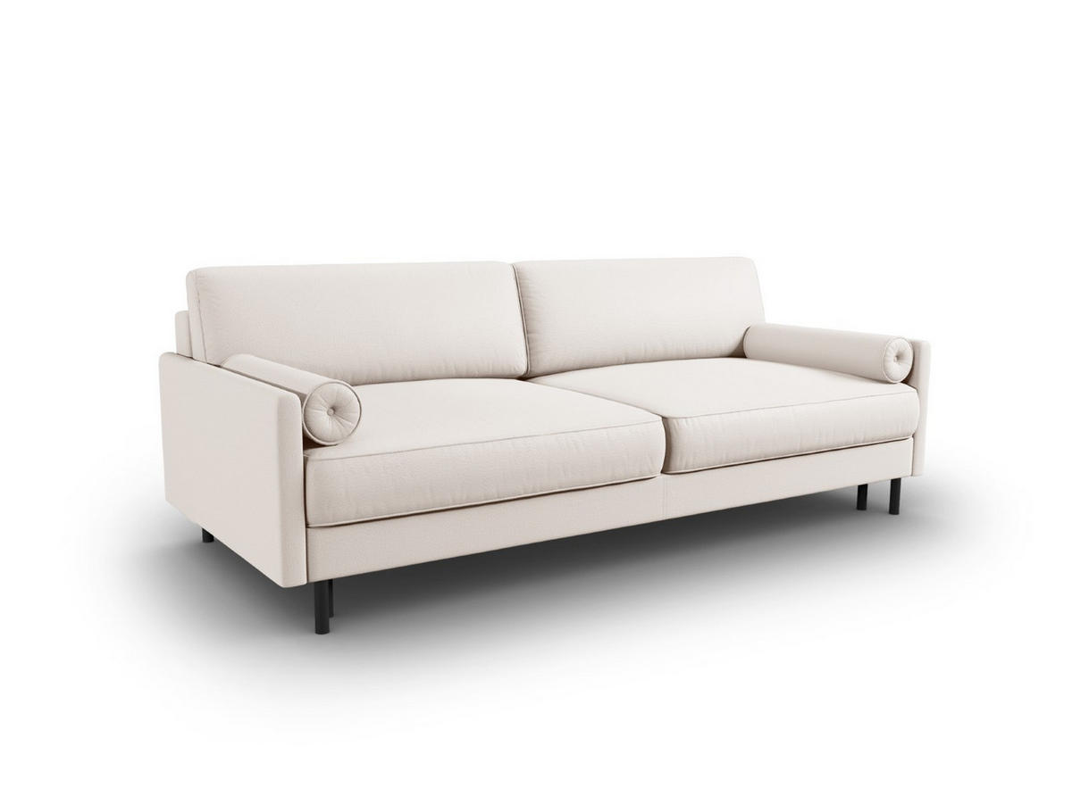 AUSKLAPPBARES-SOFA mit Bettkasten Scott aus strukturiertem Stoff leichtes beige 3 Sitzplätze - Beige, Textil (97/87/212cm) - Micadoni