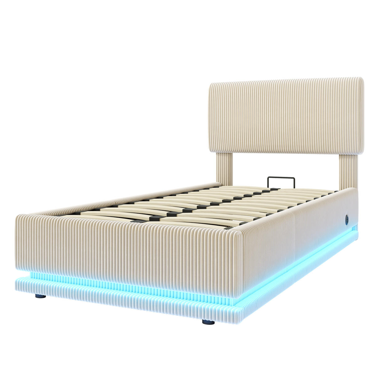 POLSTERBETT 90/200 cm in Beige mit Stauraum, LED und USB-C Cord - Beige, Holzwerkstoff/Textil (90/200cm) - STILVORA