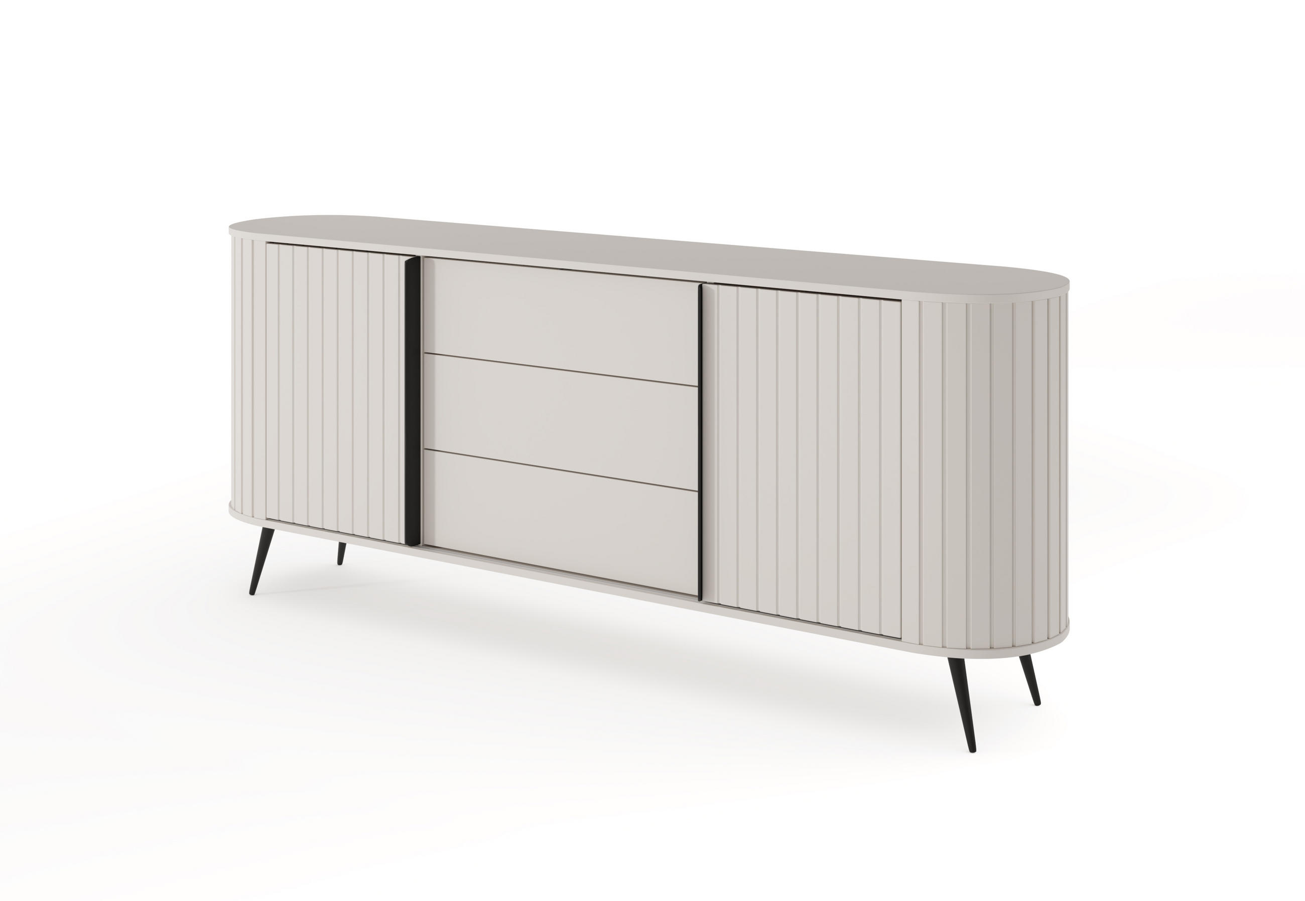 KOMMODE, hellgrau, 196 x 81,8 x 40,2 cm - Schwarz/Grau, Holzwerkstoff/Metall (196/81.8/40.2cm) - 3XE LIVING