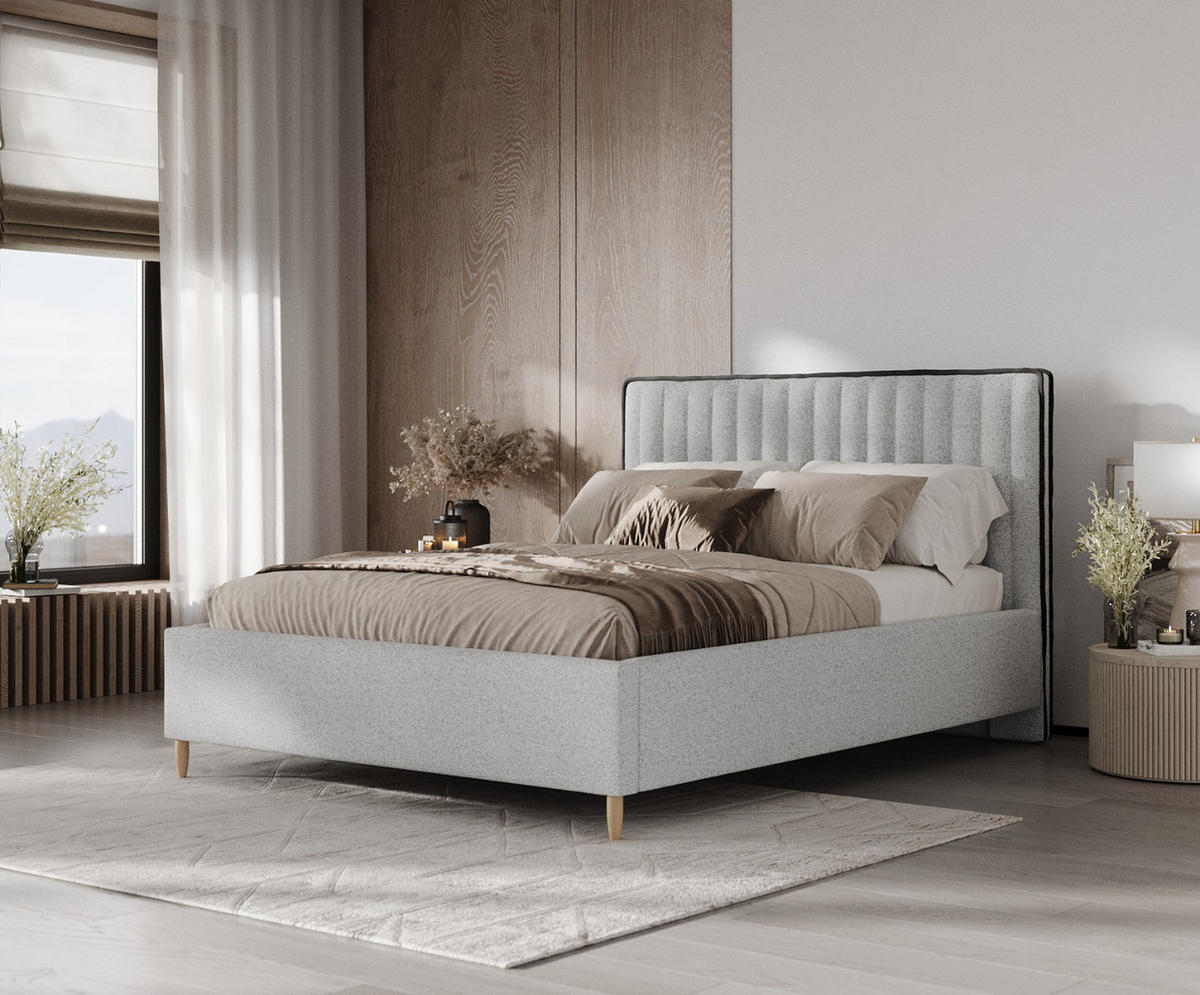 POLSTERBETT Aria 160/200 cm Hellgrau im Riva Stoff - Hellgrau/Naturfarben, Holz/Holzwerkstoff (160/200cm) - AltaBeds