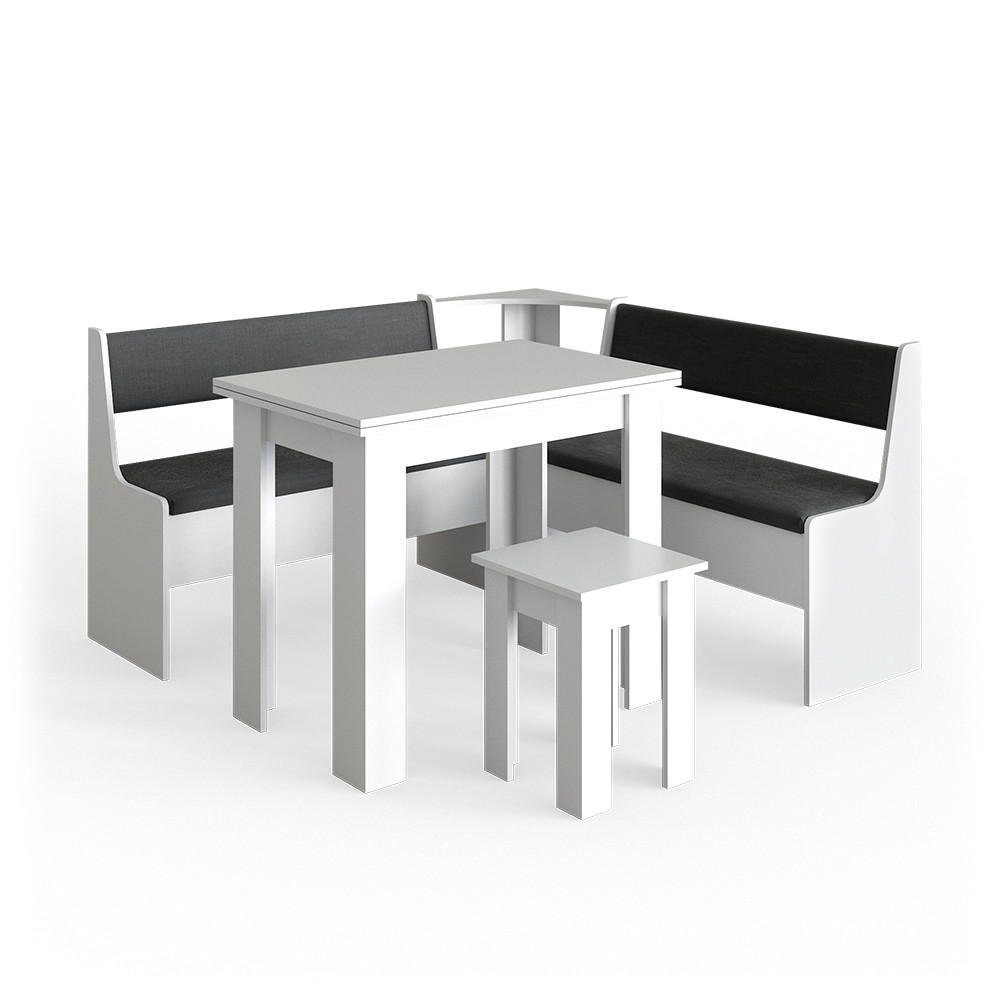 ECKBANKGRUPPE Roman Weiß 150 x 41.5 cm mit Tisch - Anthrazit/Weiß, Holzwerkstoff (150/80/150cm) - Vicco