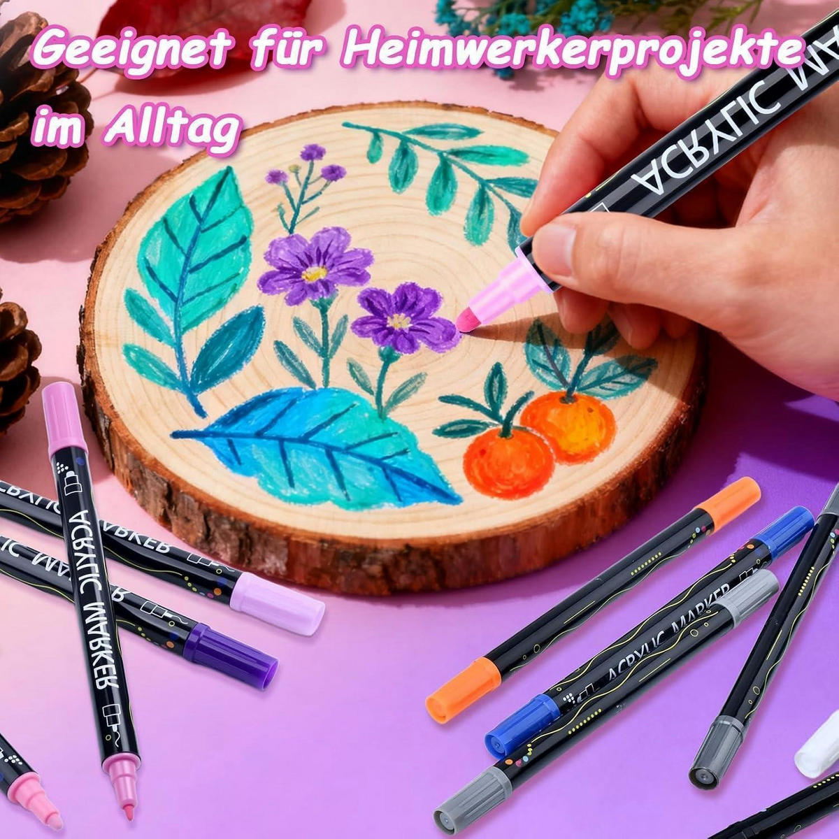 ACRYLSTIFTE 12er Set mit Doppelspitze - Multicolor, Kunststoff (1/1/17cm)