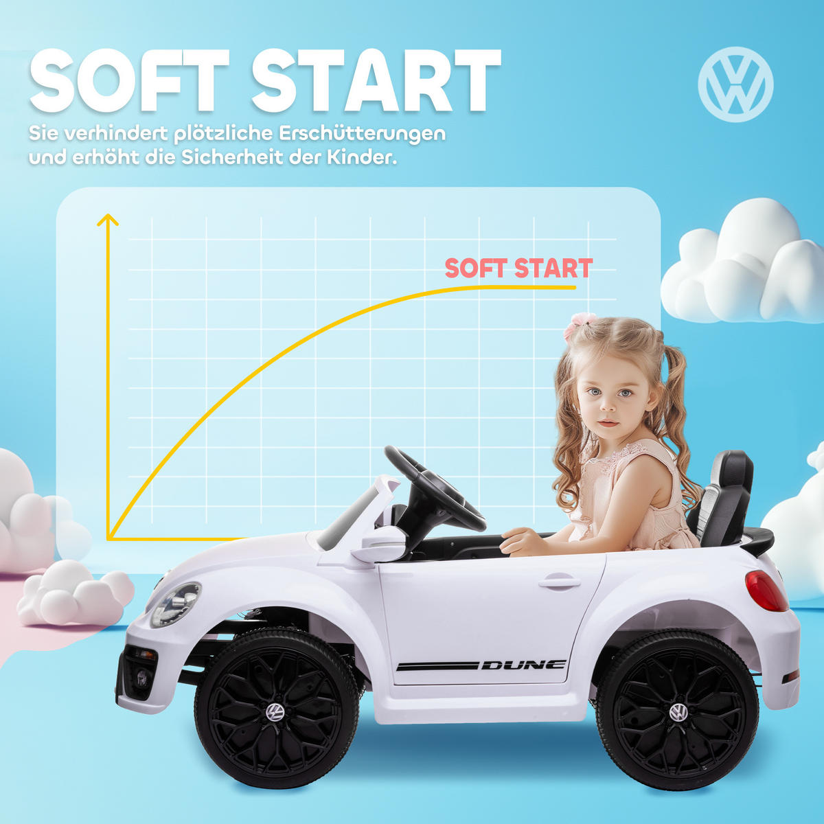 ELEKTRO-KINDERFAHRZEUG DE-06271 VW Käfer lizenziert mit Fernbedienung und Musik Weiß - Weiß, Kunststoff/Metall (97/56.5/46cm) - ComfortXL