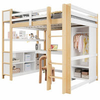 HOCHBETT 140/200 cm Weiß/Natur aus Kiefernholz mit Schreibtisch und Schrank - Naturfarben, Holzwerkstoff (140/200cm) - OKWISH