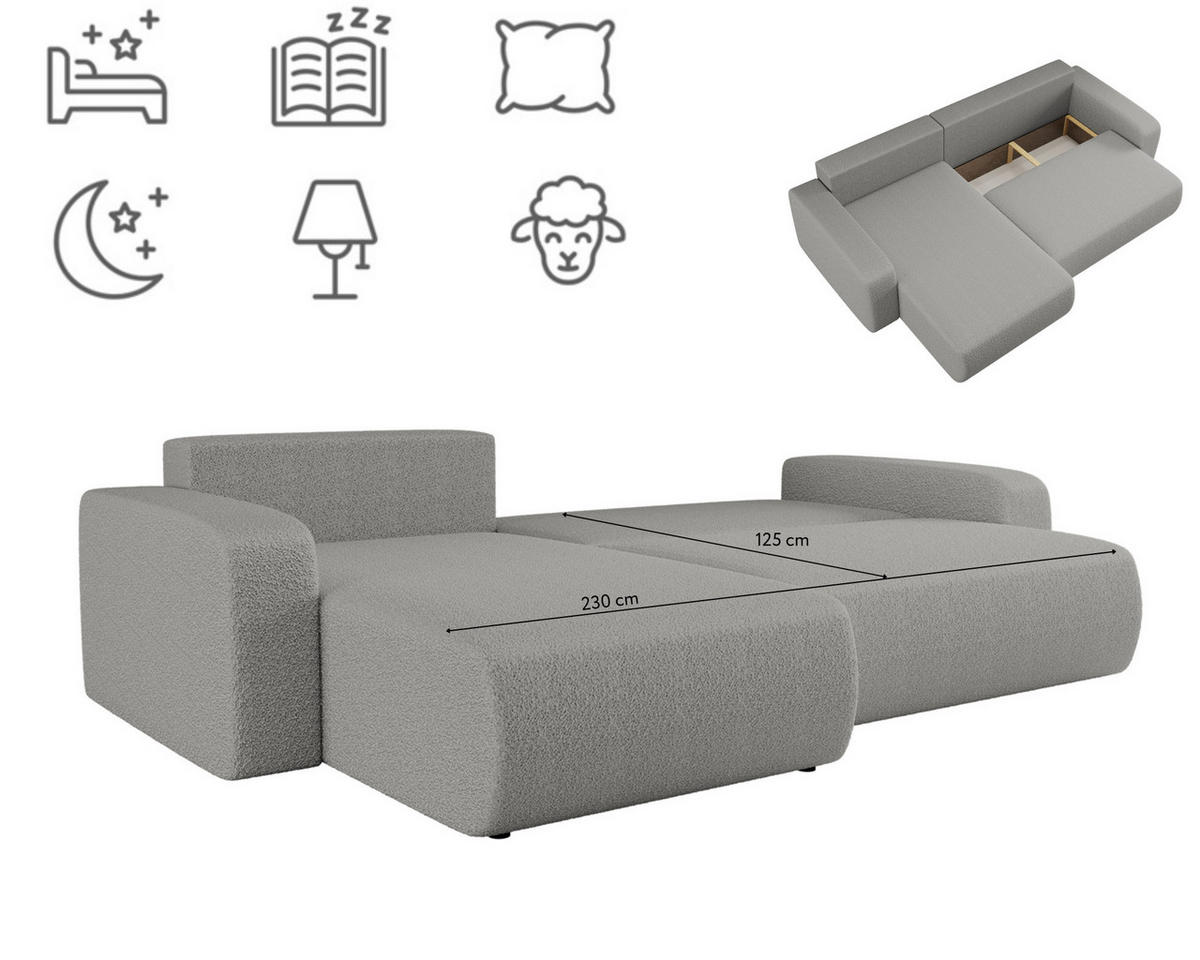 SCHLAFSOFA MILANO XL Und Bettkasten Stoff Quelle Grau Links - Grau, Holz (145/82/274cm) - Kaiser Möbel
