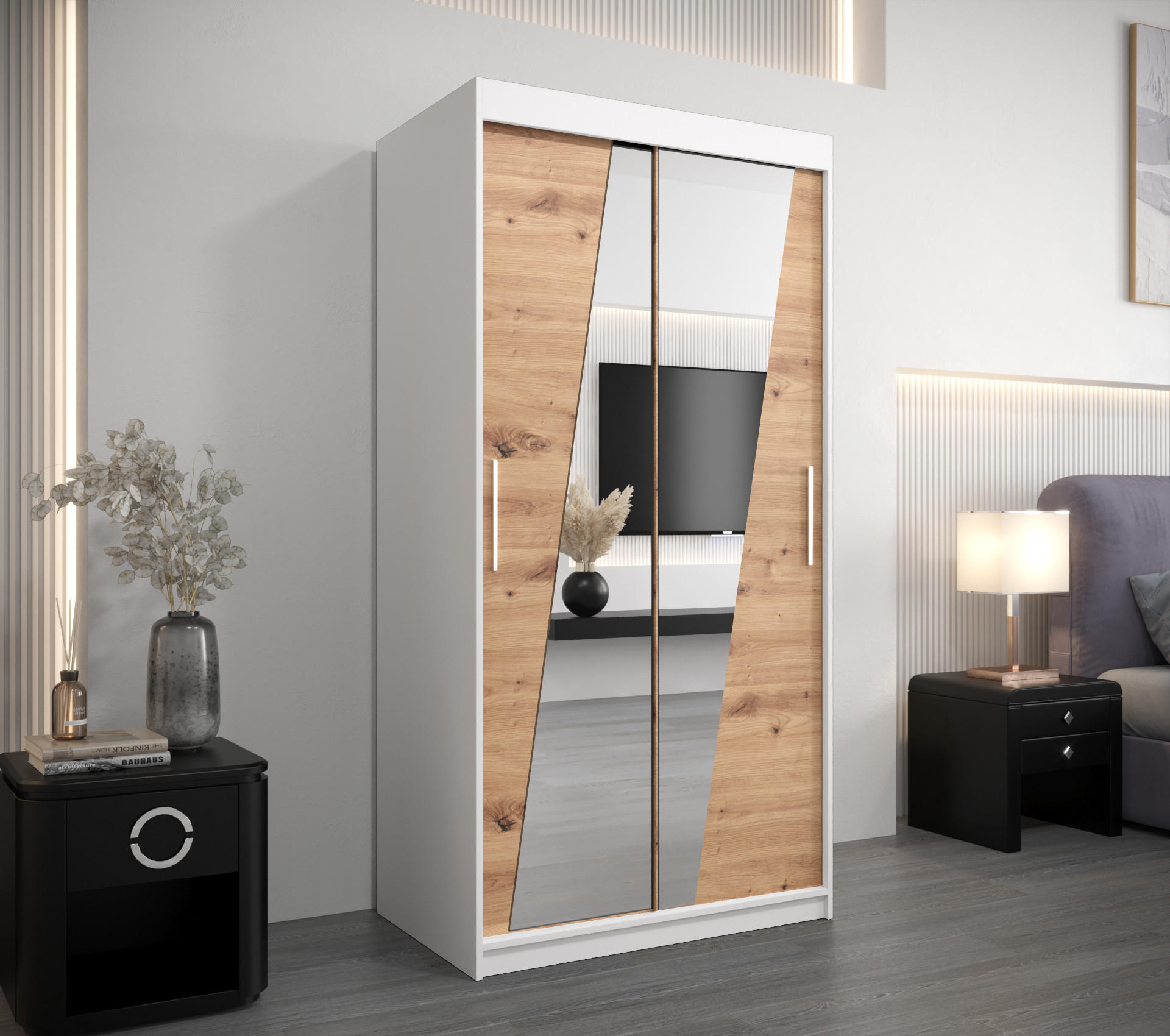 SCHWEBETÜRENSCHRANK 200/100/62 2-türig - Silberfarben/Eiche Artisan, Holz/Kunststoff (100/200/62cm) - Abiks Möbel