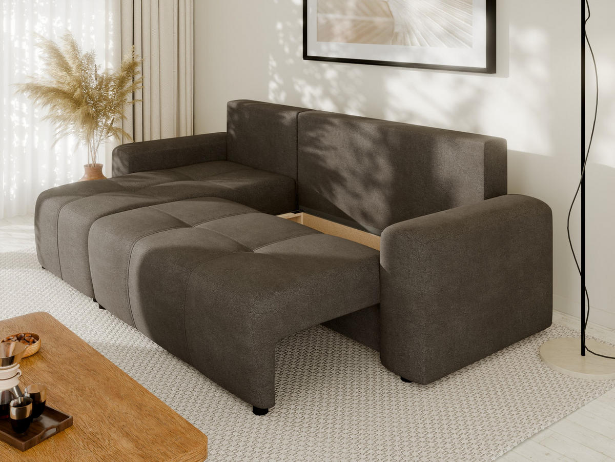 ECKSOFA Nolani mit Schlaffunktion & Bettkasten – Modern & Bequem - Dunkelgrau, Kunststoff (248/145cm) - Panda Möbel