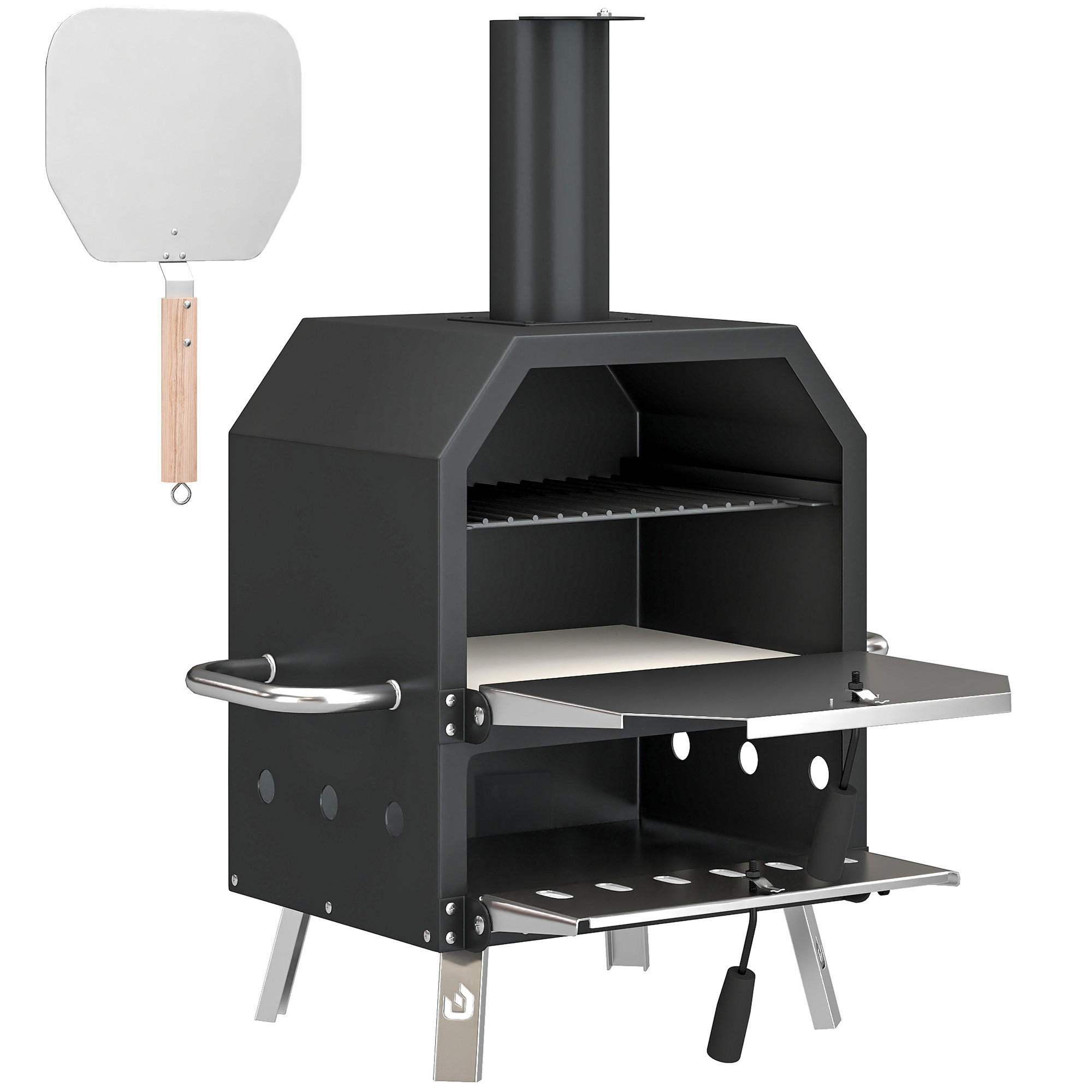 PIZZAOFEN mit Schaufel aus Metall Schwarz - Schwarz, Metall (47/66/55.5cm) - Outsunny