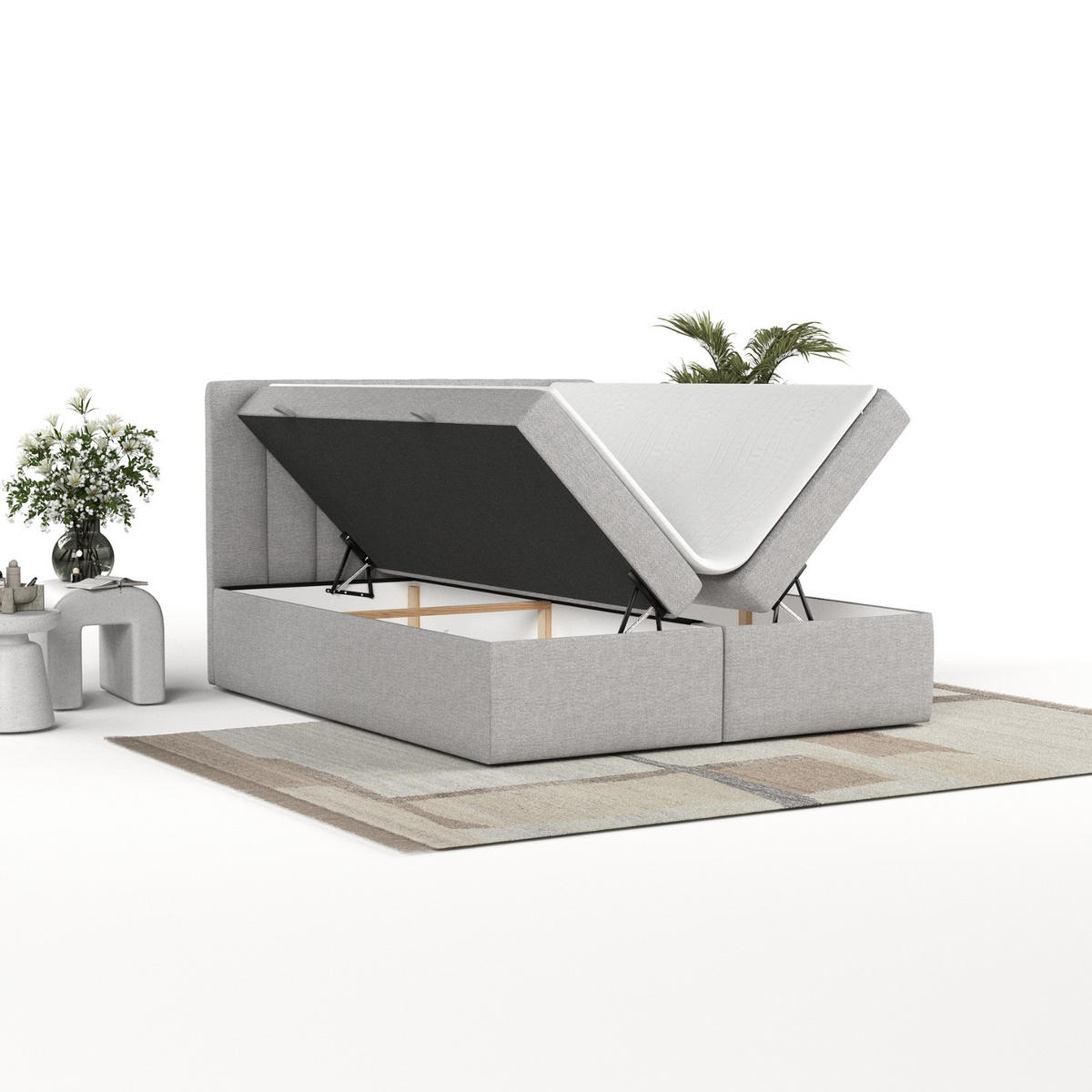 BOXBETT Amaro 180/200 cm Graubeige im Megan Stoff - Schwarz/Grau, Holz/Holzwerkstoff (180/200cm) - AltaBeds