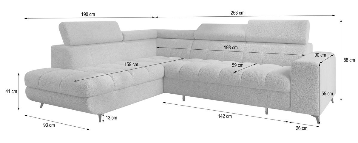 ECKSOFA MORIVA Q R-S Braun Boucle-Stoff mit Schlaffunktion - Braun, Holzwerkstoff/Textil (253/190cm) - MASSENO