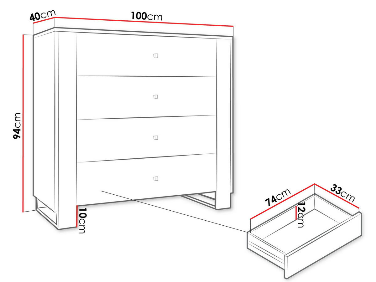 KOMMODE Loutio 4SZ - Goldfarben/Weiß, Holzwerkstoff/Kunststoff (100/94/40cm) - MIRJAN24