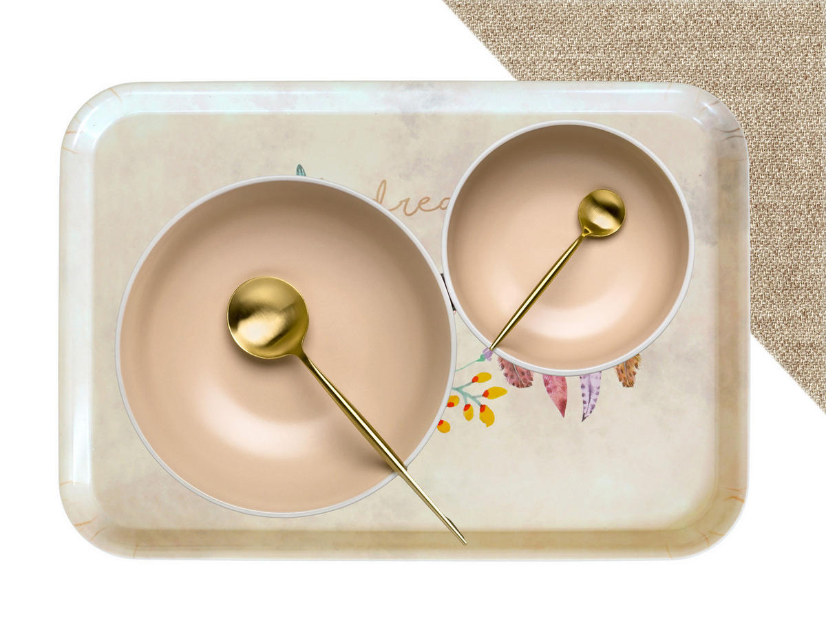 TABLETT Traumfänger, rechteckige Melamin Serviertablett 45x31 cm - Beige, Kunststoff (31/2/45cm) - Lashuma