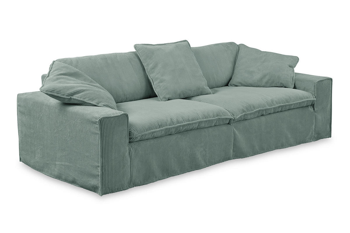 SOFA XL NETTA Petrol Cord - Petrol/Braun, Birkenholz/Textil (258/90/116cm) - KAWOLA
