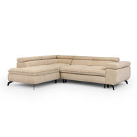 ECKSOFA mit Schlaffunktion und Bettkasten Bonnie aus Taupe Chenille-Stoff mit verstellbaren Kopfstützen und Armlehne - Ottomane links - Taupe/Schwarz, Holz/Textil (275/210cm) - S-Style Möbel