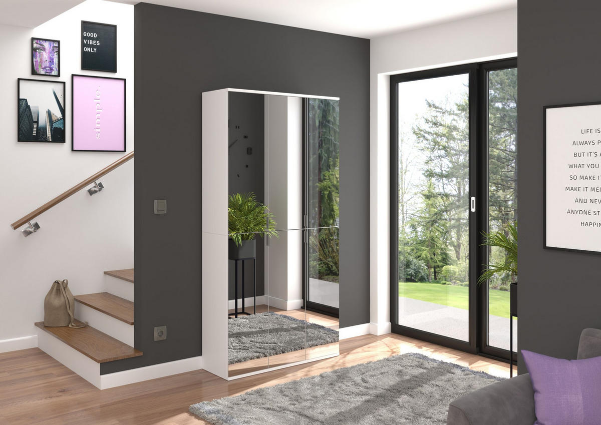 SPIEGELSCHRANK Projekt X Garderobe in weiß Nachbildung und Spiegelglas B/H/T: 30x193x34 cm - Weiß, Holzwerkstoff (30/193/34cm)