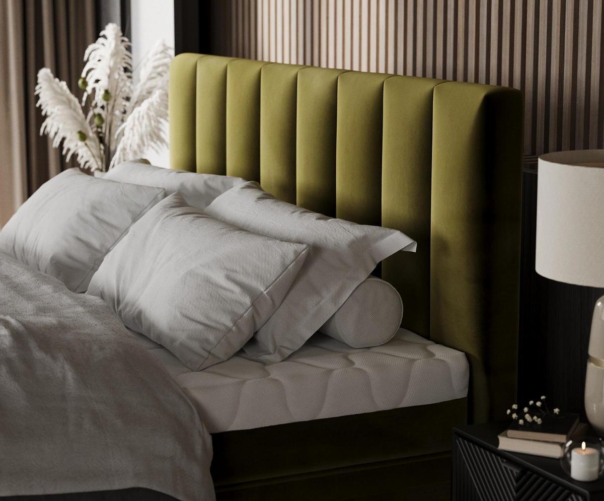 BOXBETT Lume 200/200 cm Olivgrün im Kronos Stoff - Schwarz/Olivgrün, Holz/Holzwerkstoff (200/200cm) - AltaBeds