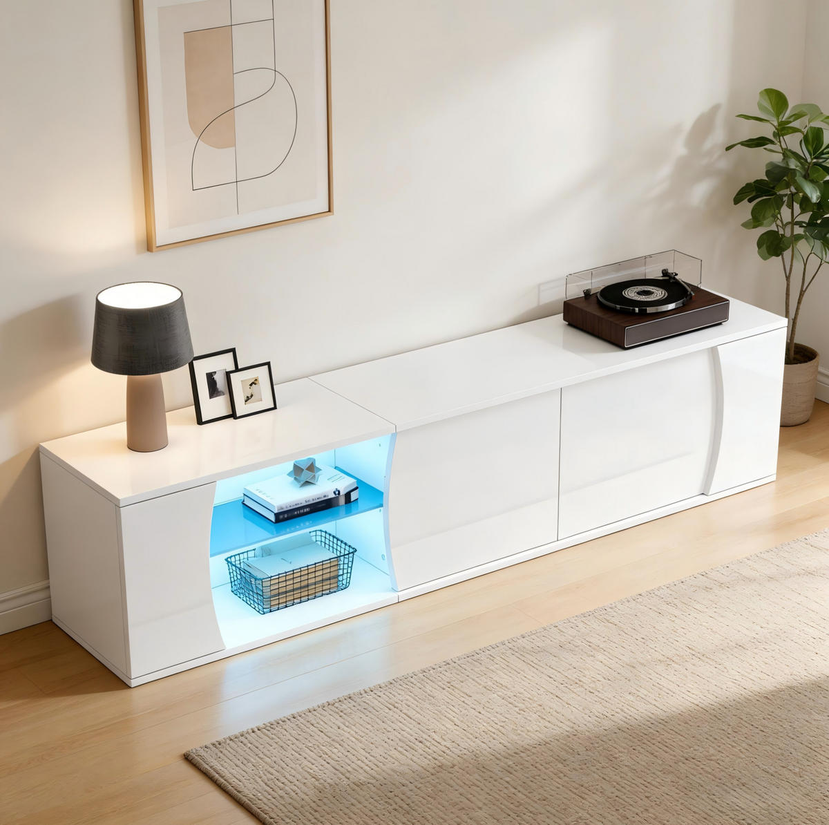 TV-ELEMENT mit 3 Türen und LED 180 x 40 x 45 cm Weiß - Weiß, Holzwerkstoff (40/45/180cm) - Beauniv