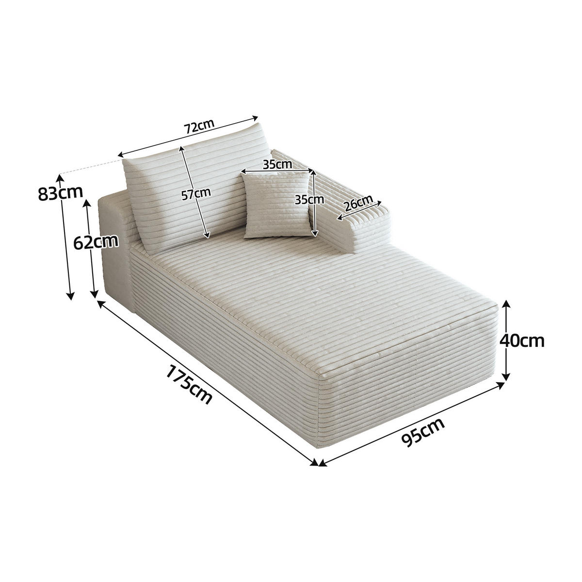 RÉCAMIERE DE-34752 rechte Chaiselongue Weiß - Weiß, Textil (95/83/175cm) - ComfortXL