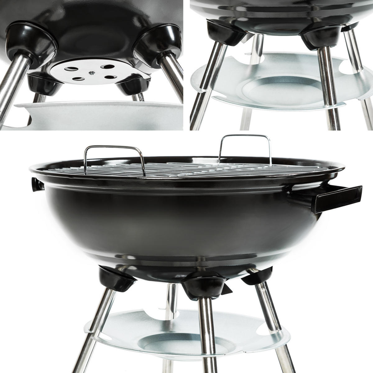 KUGELGRILL ,Ø 41,5 cm,schwarz - Schwarz, Metall (41.5/70cm) - tectake