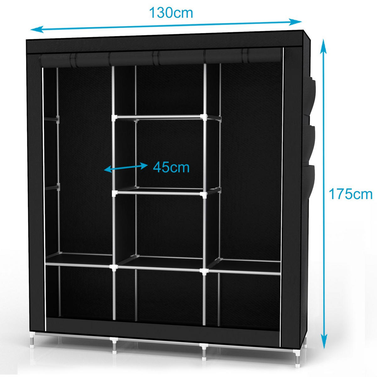 STOFFSCHRANK - Schwarz, Textil (45/175/130cm) - Intirilife