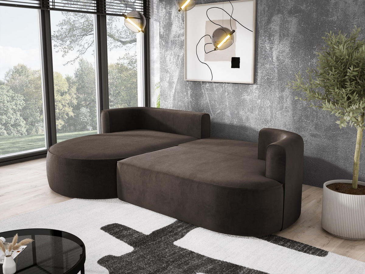 ECKSOFA FIORE L-förm Moderne Ausziehbare Schlaf-Funktion, automatischer Auffaltung, lose Rückenkissen freistehend LINKS 284x183x82cm Brown - Braun, Holz/Textil (183/284cm) - DomoHome