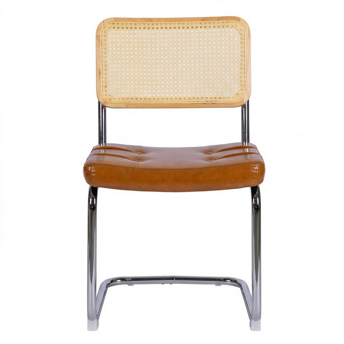 JÍDELNÍ ŽIDLE pérové (sada 2 ks), umělá kůže a ratan, chromovaná podnož - hnědá, textil (53/84.6/46.4cm) - Urban Meuble