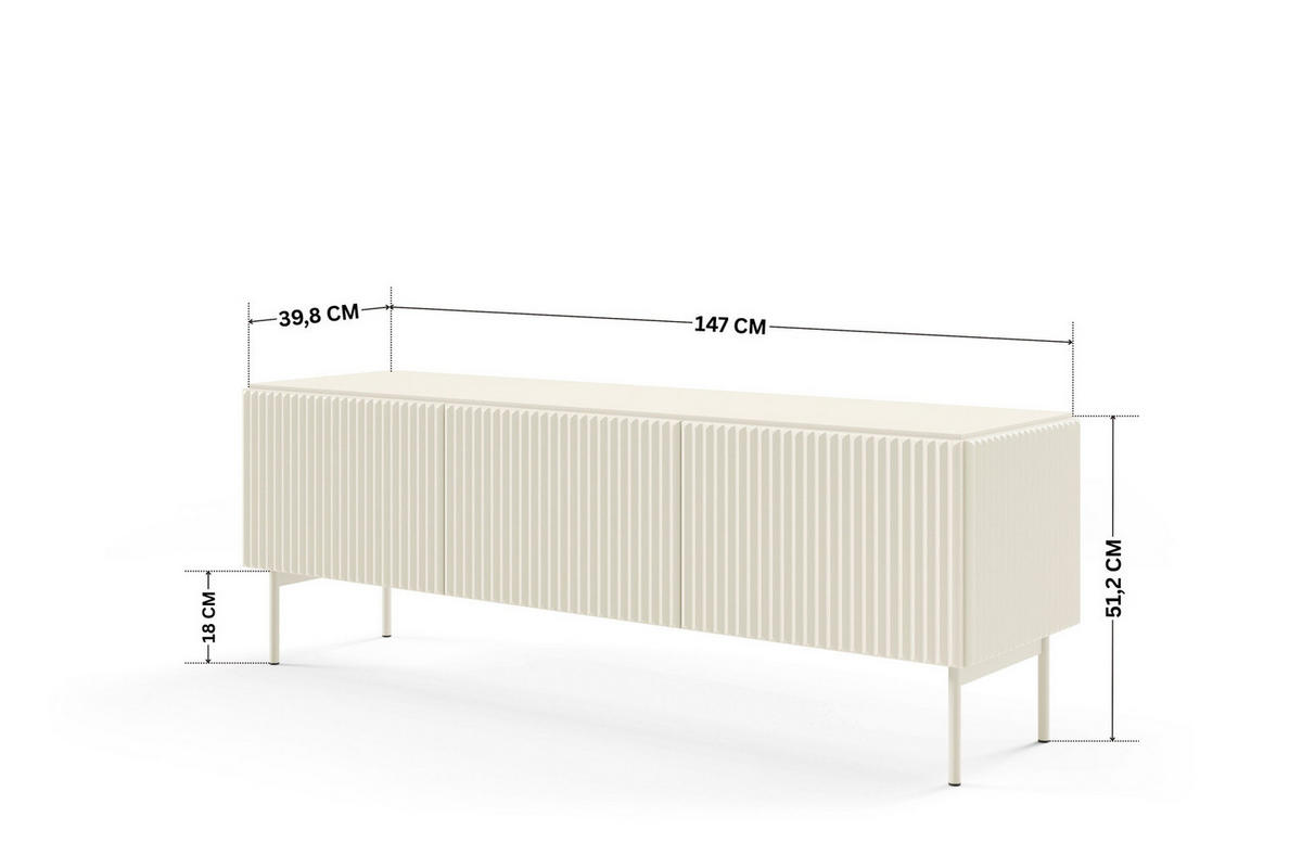 TV-LOWBOARD MUTI 147 cm Kaschmir - mit Riffel-Fronten und Push-to-Open - Kaschmir, Holz/Holzwerkstoff (147/51/40cm) - Ravio