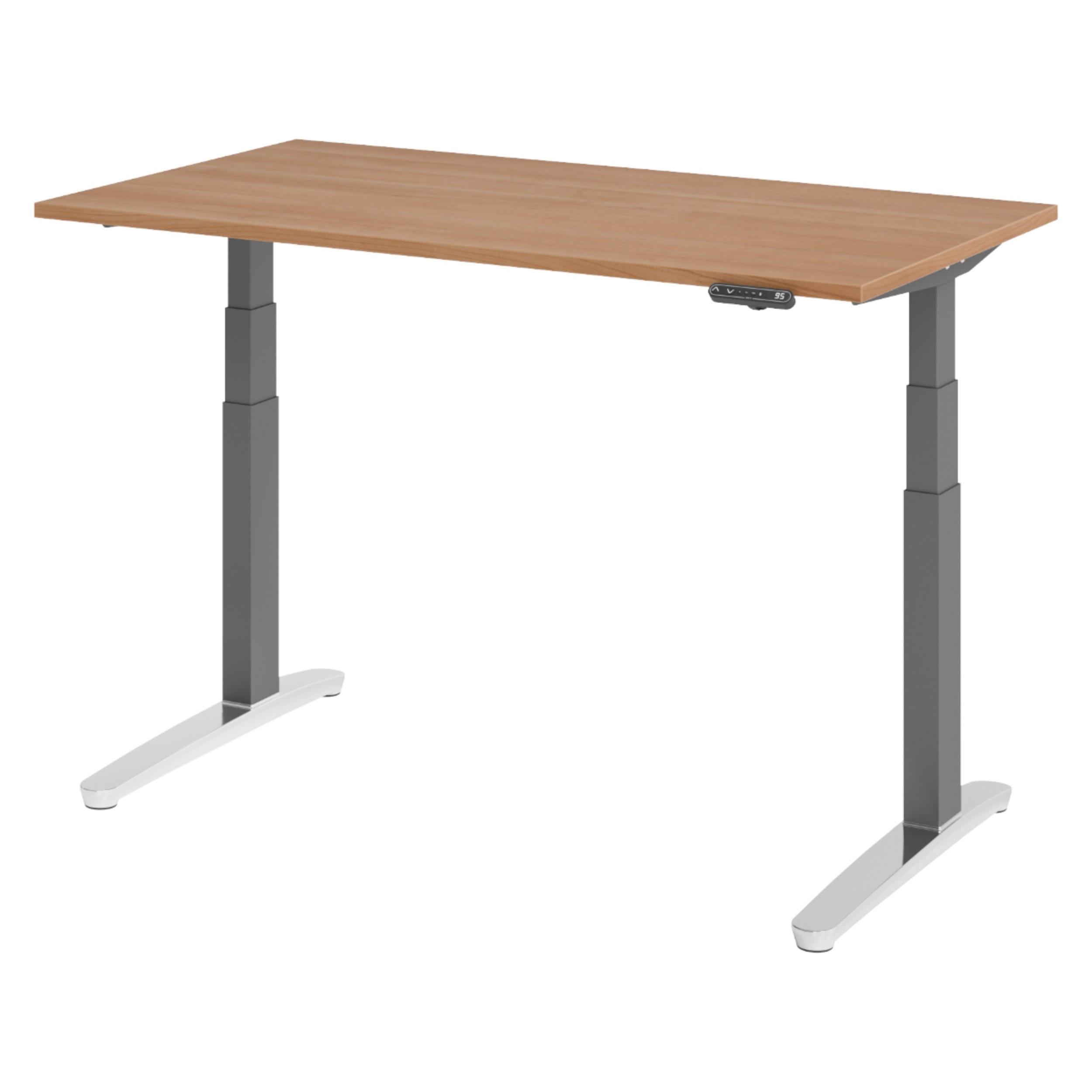 SCHREIBTISCH elektrisch XBHM 80/140/74 cm in Nussbaumfarben/Graphitfarben/Alu poliert - Silberfarben/Nussbaumfarben, Holzwerkstoff (80/140/74cm) - bümö