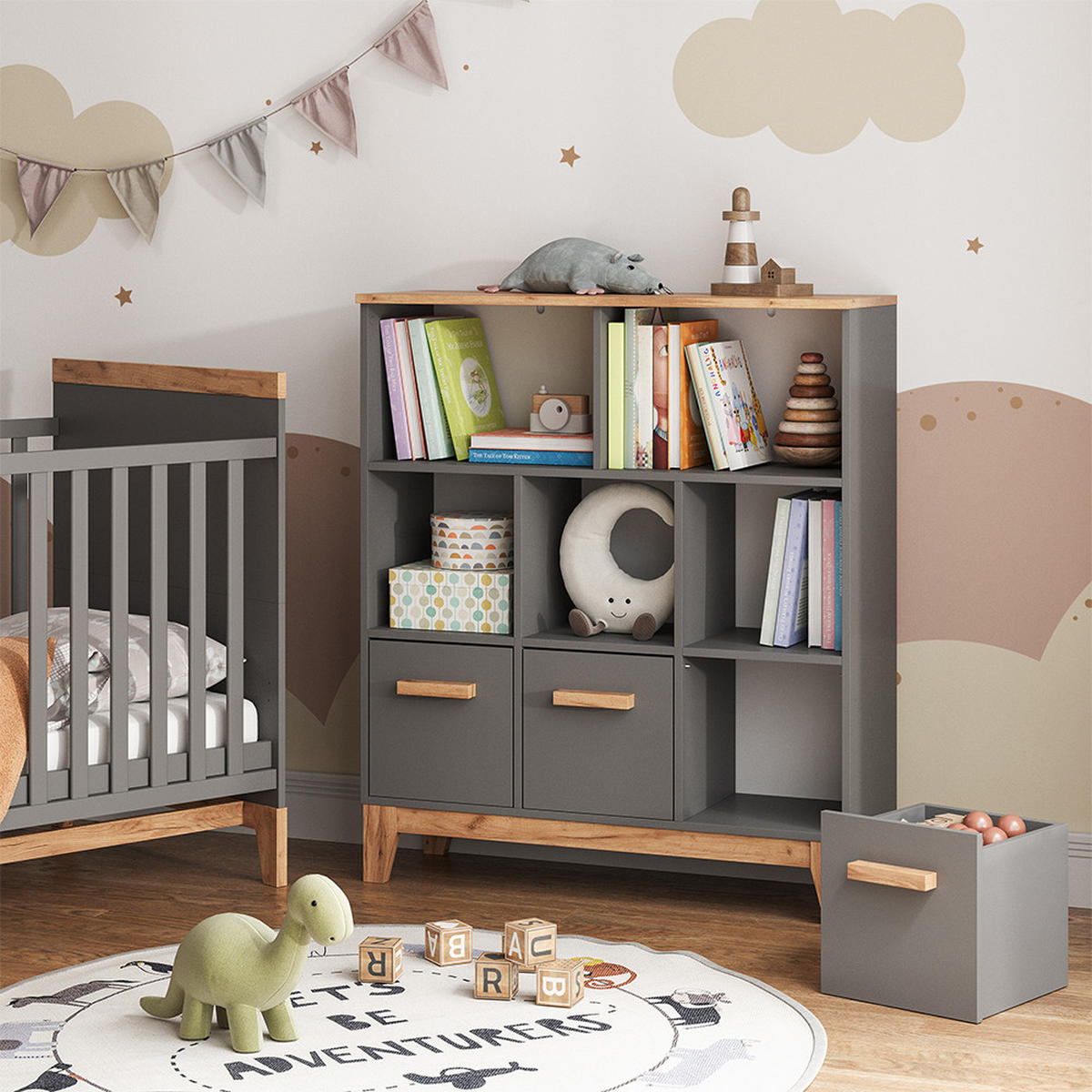KINDERREGAL Malia Grau/Artisan 98.4 x 113.4 cm - Grau, Holzwerkstoff (98.4/113.4/32.6cm) - VitaliSpa