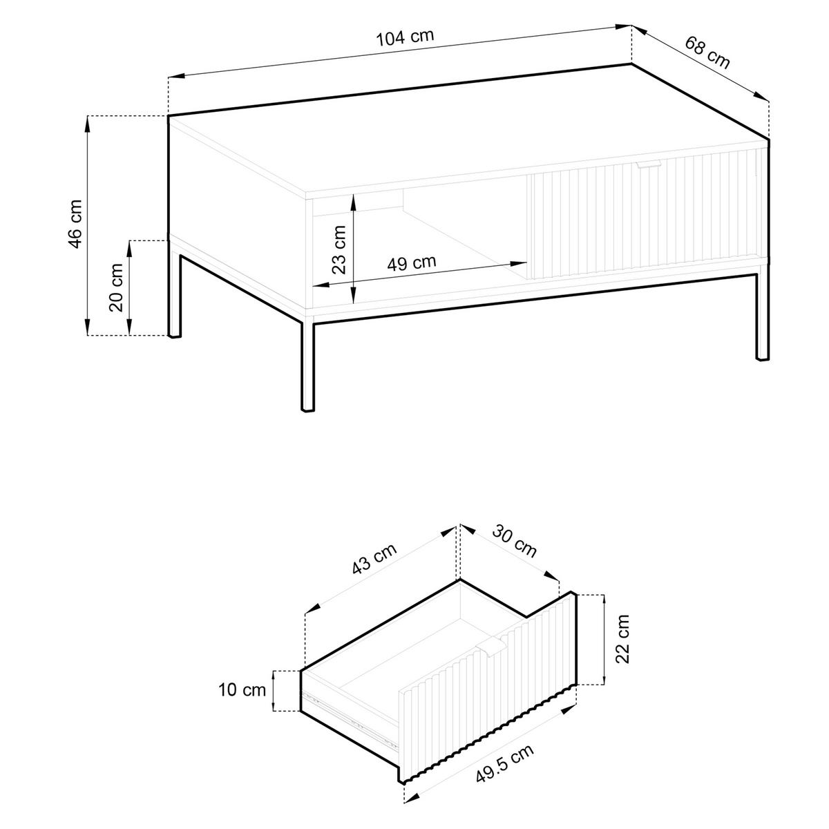 COUCHTISCH STELLARE 104 cm Eichefarben - Eichefarben, Holzwerkstoff (68/104/46cm) - MASSENO