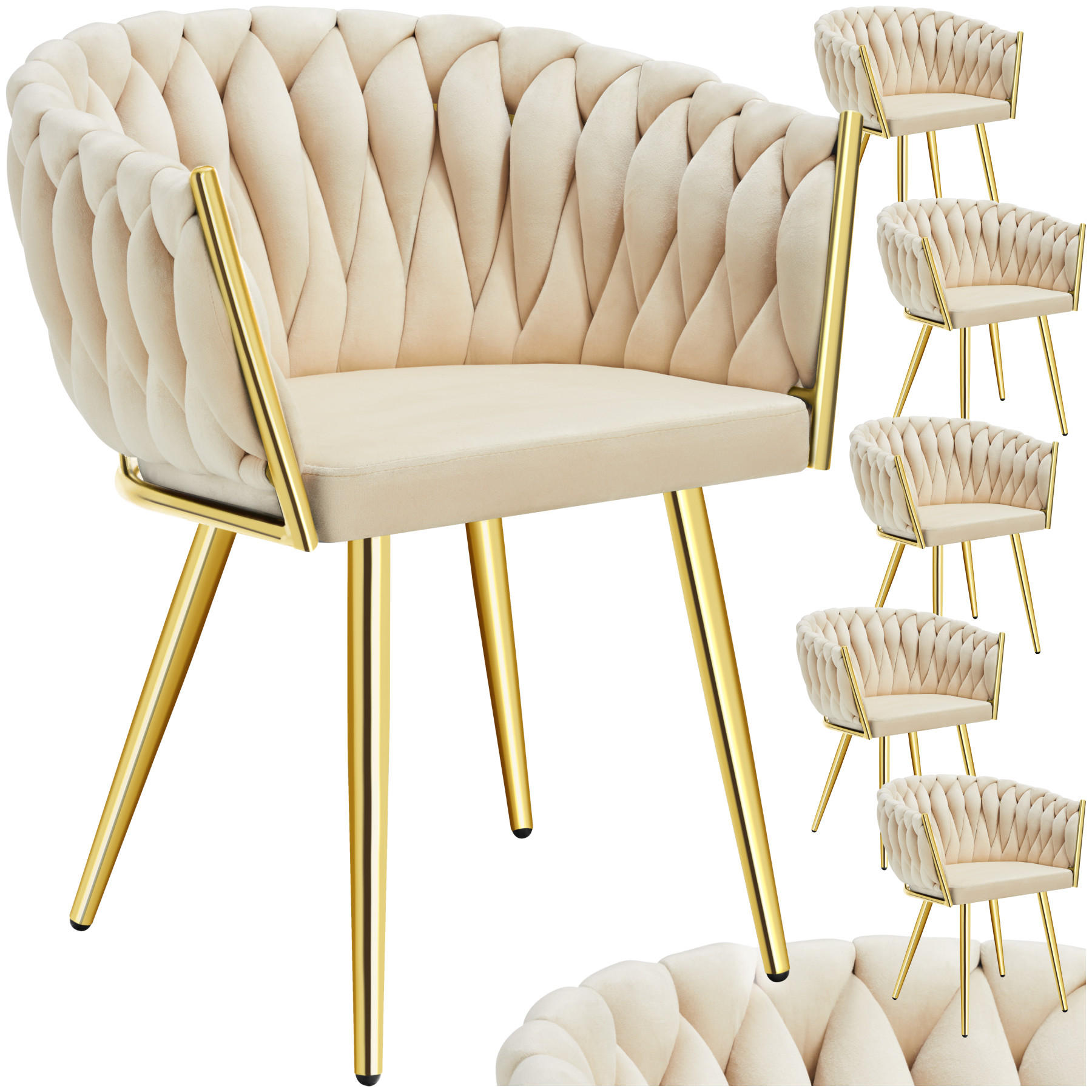 ESSZIMMERSTUHL 6er Set Astano,60,5 x 55 x 75 cm,sandfarben/gold - Sandfarben/Goldfarben, Textil (60.5/75/55cm) - tectake