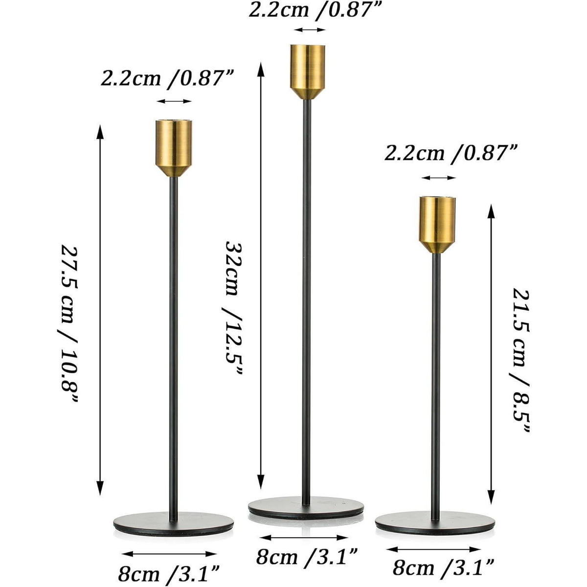 KERZENSTÄNDER 3er-Set Gold & Schwarz Metall - Multicolor, Metall (5/5/10cm)
