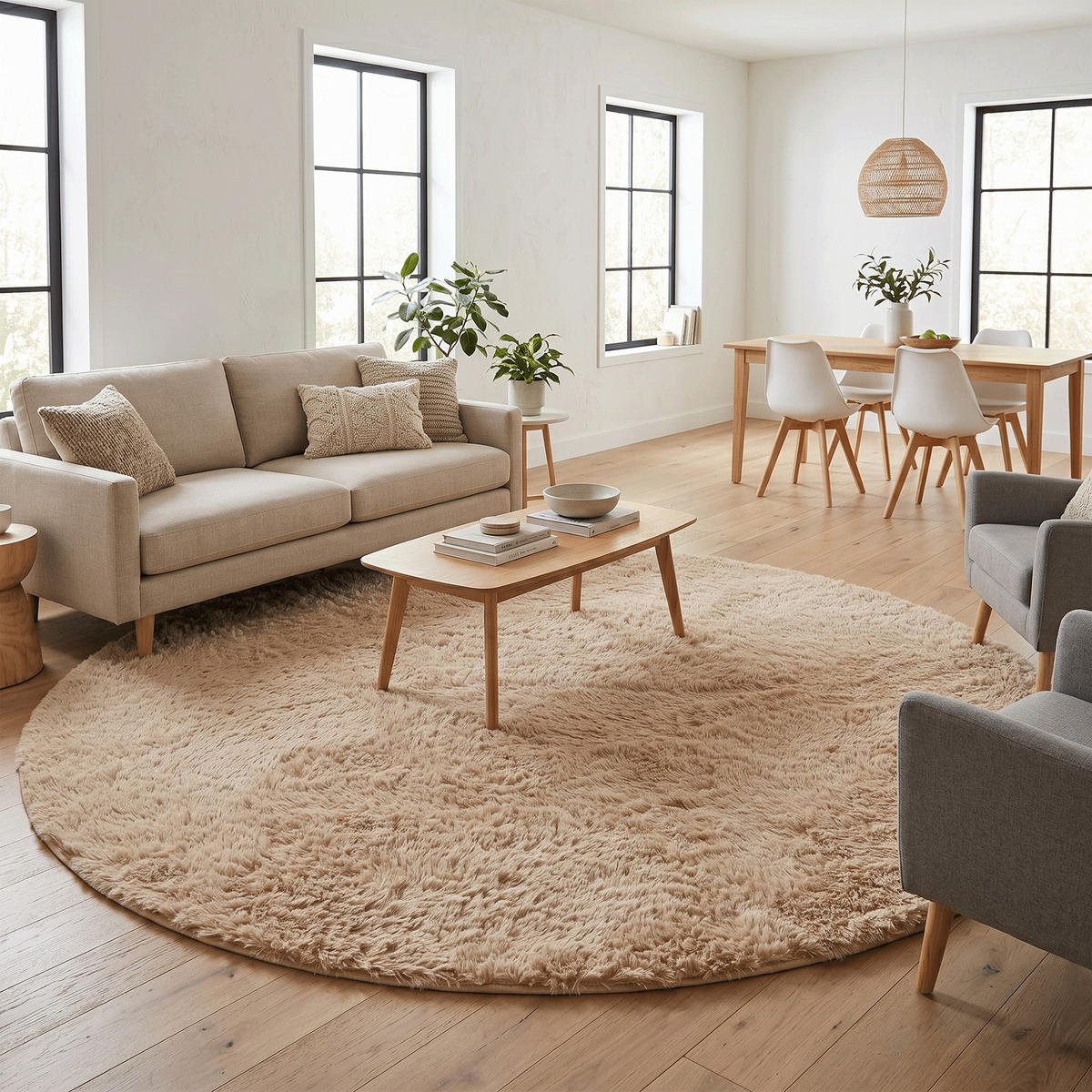 HOCHFLOR SHAGGY TEPPICH FLUFFY RUND - Beige, Textil (200/200cm) - Pergamon
