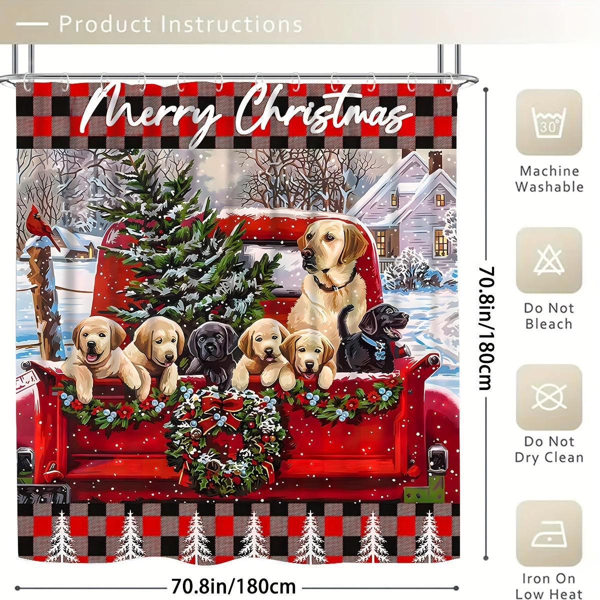 DUSCHVORHANG SET Weihnachten Muster Duschvorhang Bodenmatte Toilettenmatte - Rot, Textil (180/180cm) - MCBOSON