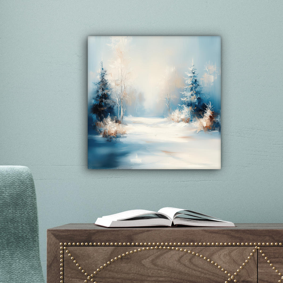 LEINWANDBILD Wald - Winter - Natur - Abstrakt - Schnee 20x20 cm - Weiß, Textil (20/20cm) - MuchoWow