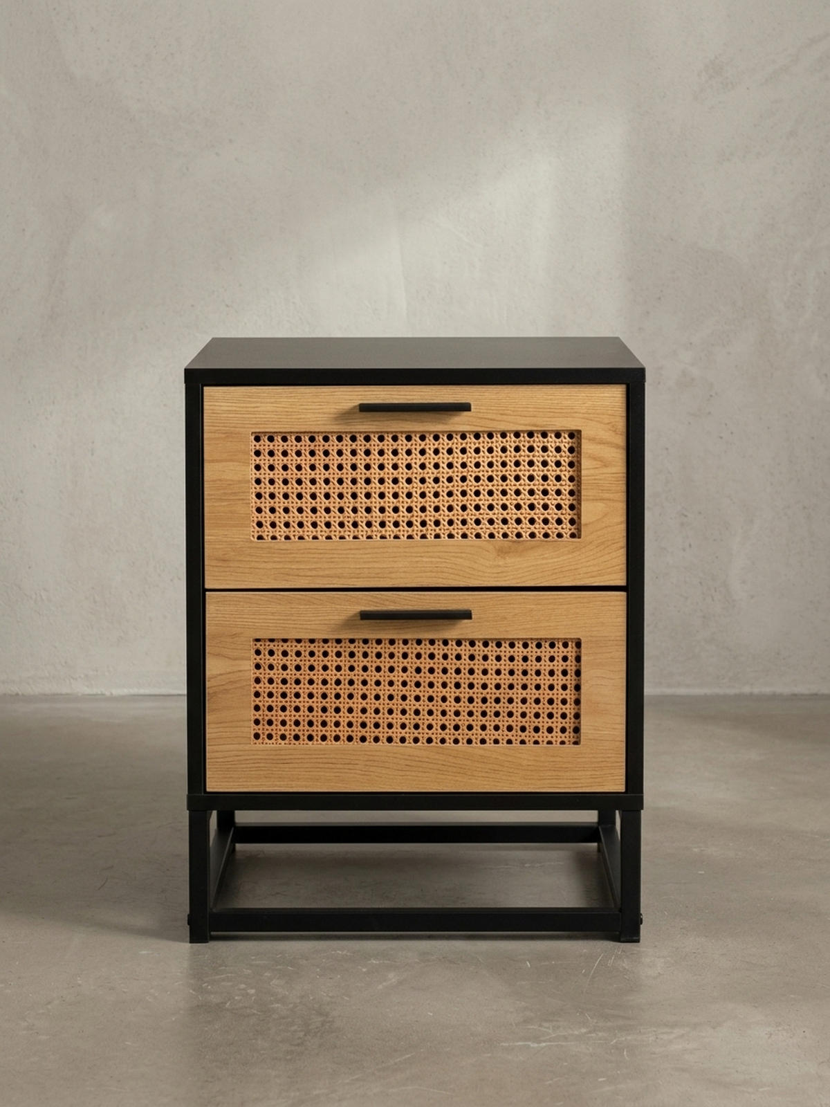 NACHTTISCH – Schwarz/Wiener Geflecht, 45x45x56 cm, Schubladen, zeitlos - Schwarz, Holzwerkstoff/Metall (45/55/45cm) - KADIMA DESIGN