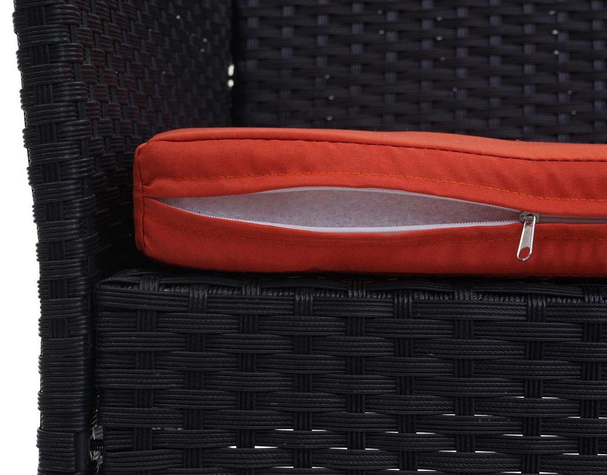 POLY-RATTAN GARTENBANK Schwarz, Orange - Schwarz/Orange, Kunststoff (106/83/60cm) - MCW