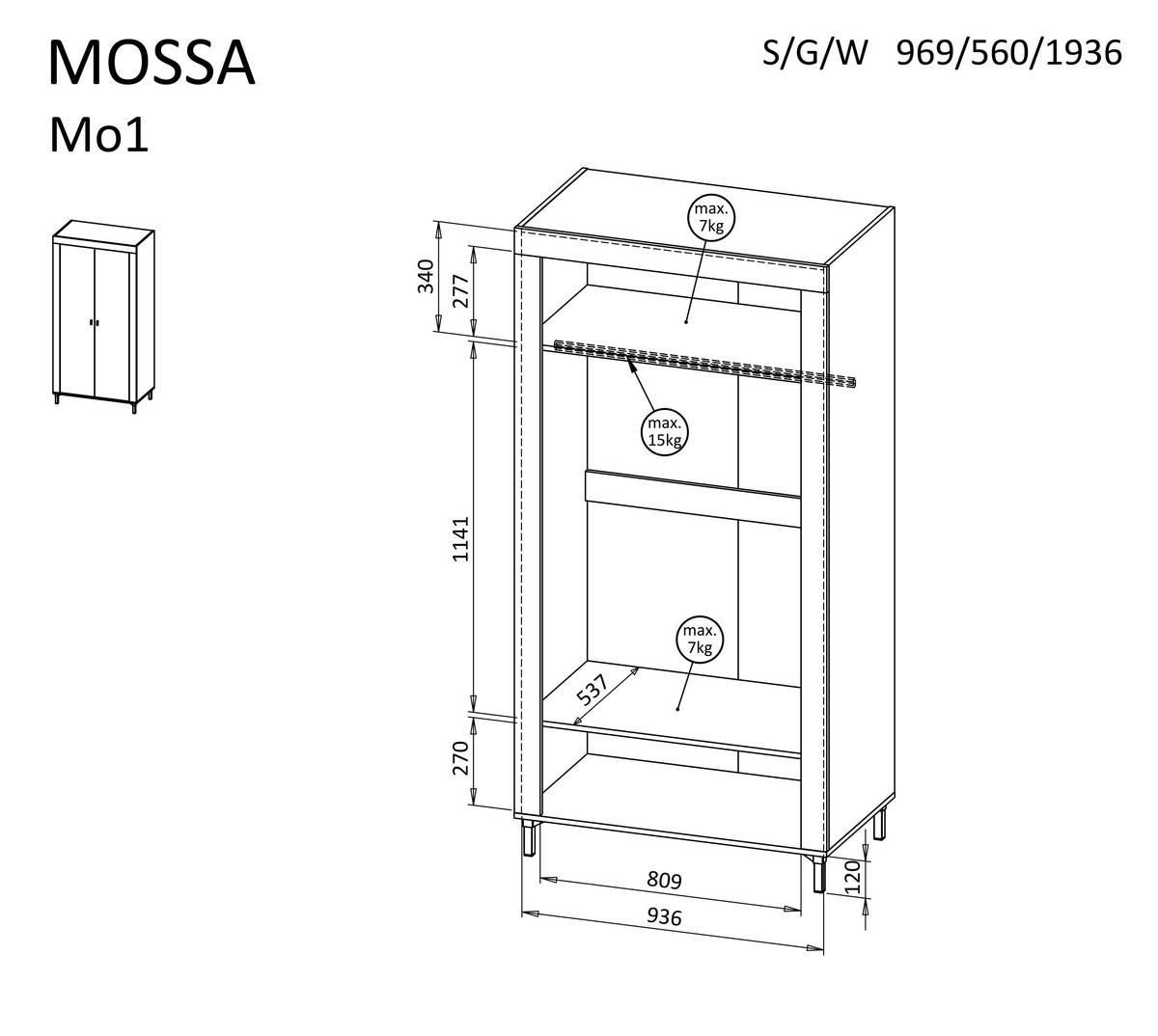 KLEIDERSCHRANK Mossa Kaschmir, Zweitüriger Kippschrank - Beige/Goldfarben, Holzwerkstoff (97/194/60cm) - Bettso