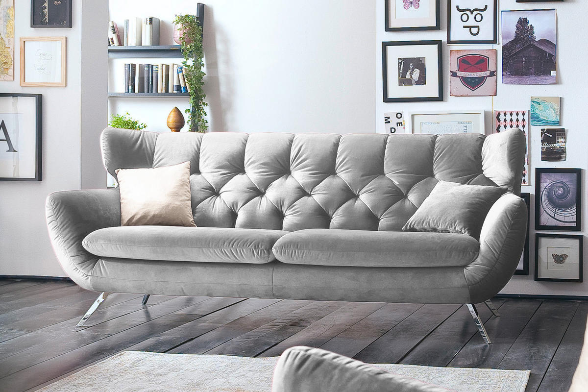 SOFA CHARME Silber Velvet - Silberfarben, Textil/Metall (175/94/95cm) - KAWOLA