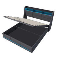 POLSTERBETT 160x200 cm - mit LED-Beleuchtung (Kopf- & Fußteil), USB-Ladefunktion und hydraulischem Bettkasten - Grau - Grau, Textil (160/200cm) - DELFA