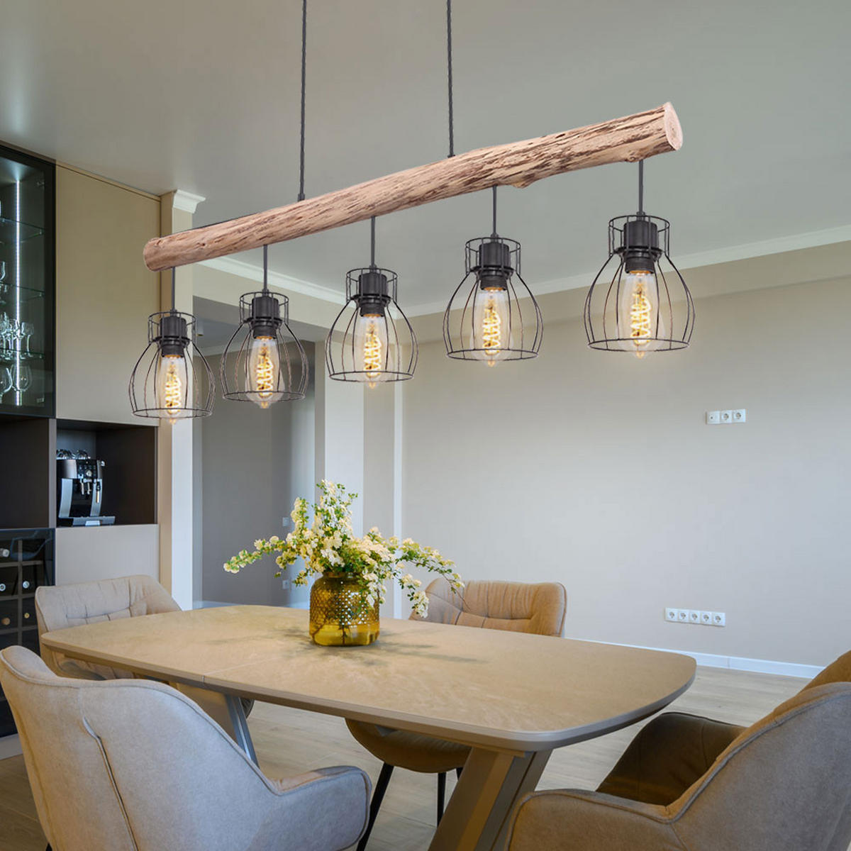 HÄNGELEUCHTE Käfig Holz Schwarz - Schwarz, Holz (100/13.6/140cm) - Globo Lighting