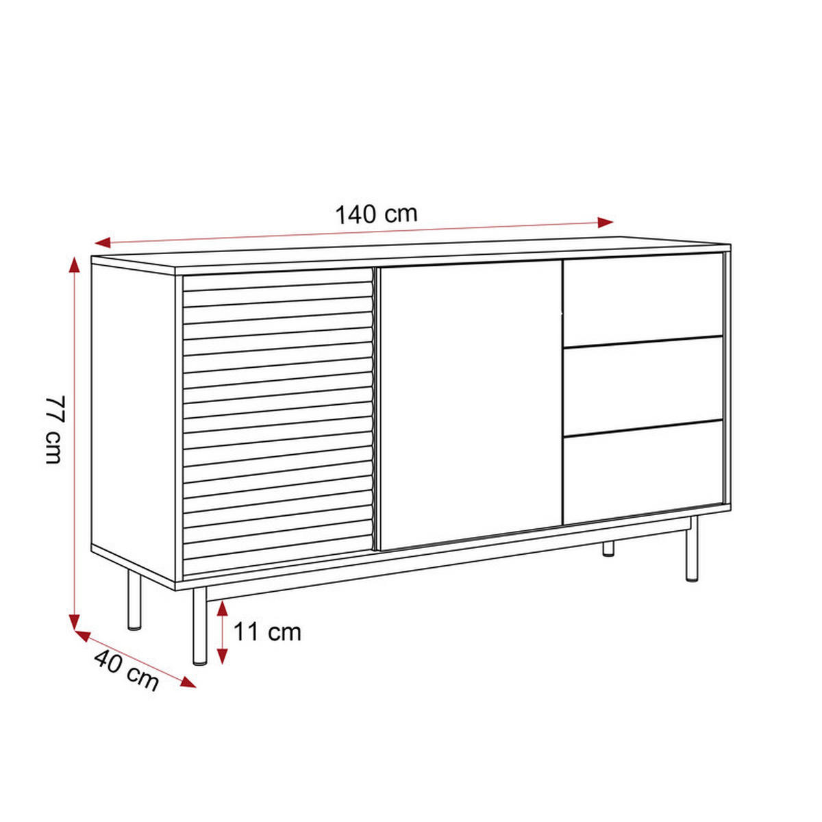 KOMMODE LUSSO 140 cm, 4 Schublade(n) Eiche / Kaschmir - Eichefarben, Holzwerkstoff (140/77/40cm) - Idohome