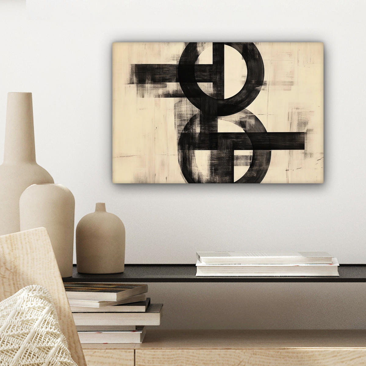 LEINWANDBILD Kreise - Balken - Schwarz - Abstrakt Deko Schlafzimmer 30x20 cm - Schwarz, Textil (30/20cm) - MuchoWow