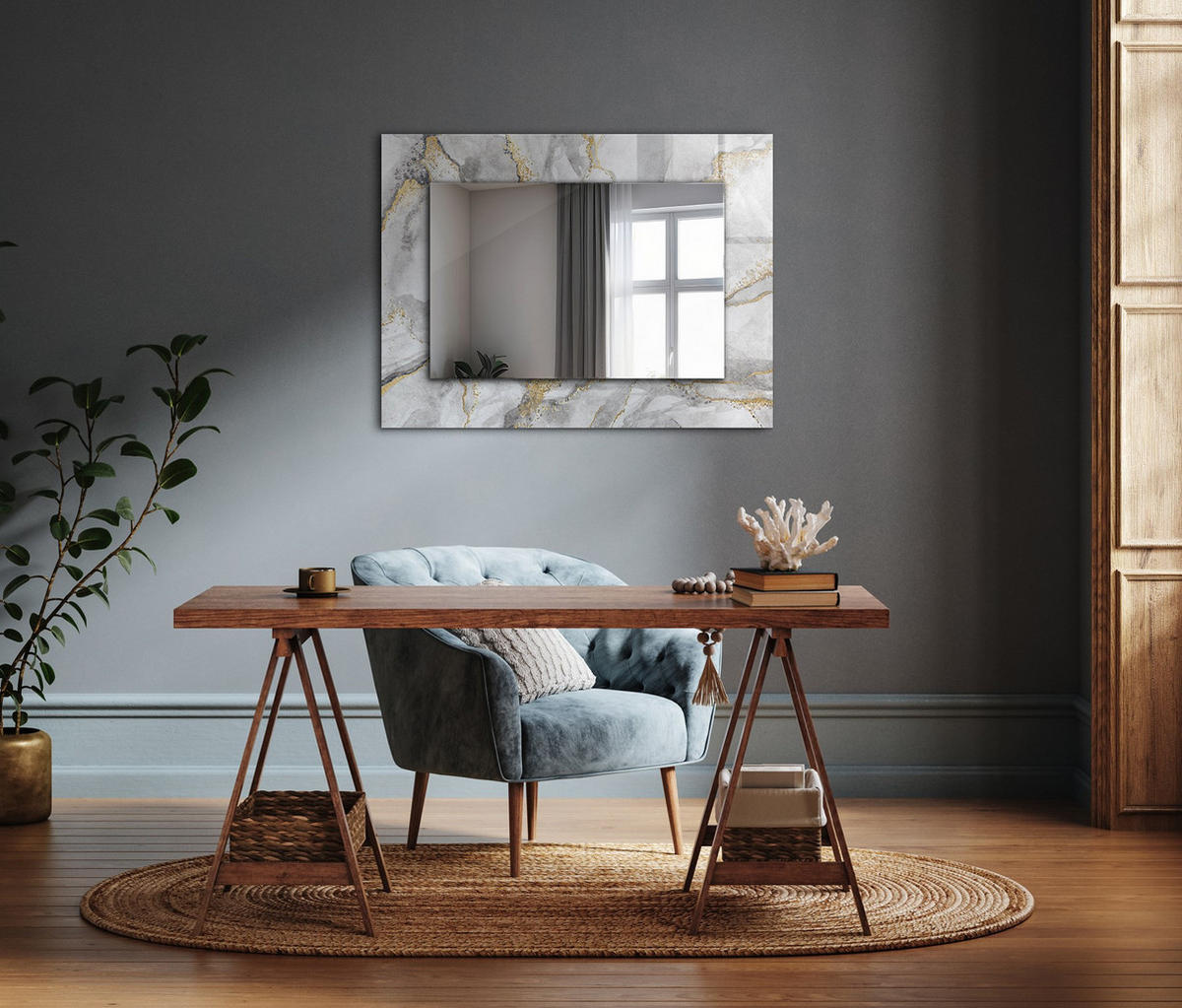 SPIEGEL 80 x 60 cm Rechteckig mit Aufdruck - Hellgrau, Glas (80/60/0.4cm) - TULUP
