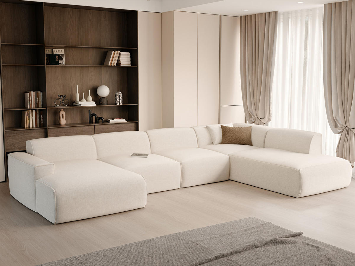 WOHNLANDSCHAFT DOVE Chenille-Stoff in Beige - Beige, Holzwerkstoff/Kunststoff (300/85/90cm) - Idohome
