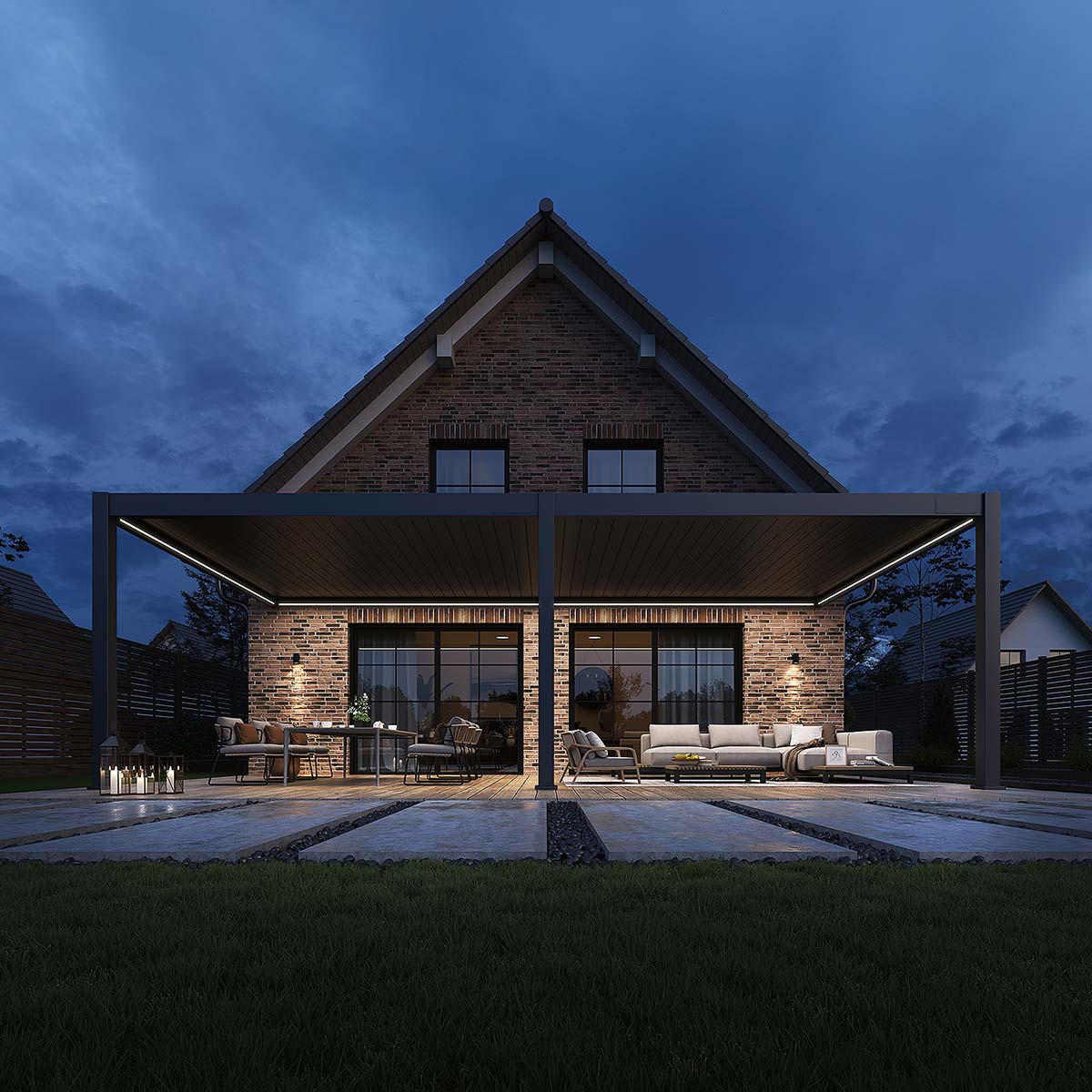 PERGOLA Deluxe Plus Elektrisch Wand Pavillon Terrassenüberdachung Alu LED 4x8 - Anthrazit, Metall (400/255/800cm) - WEIDE