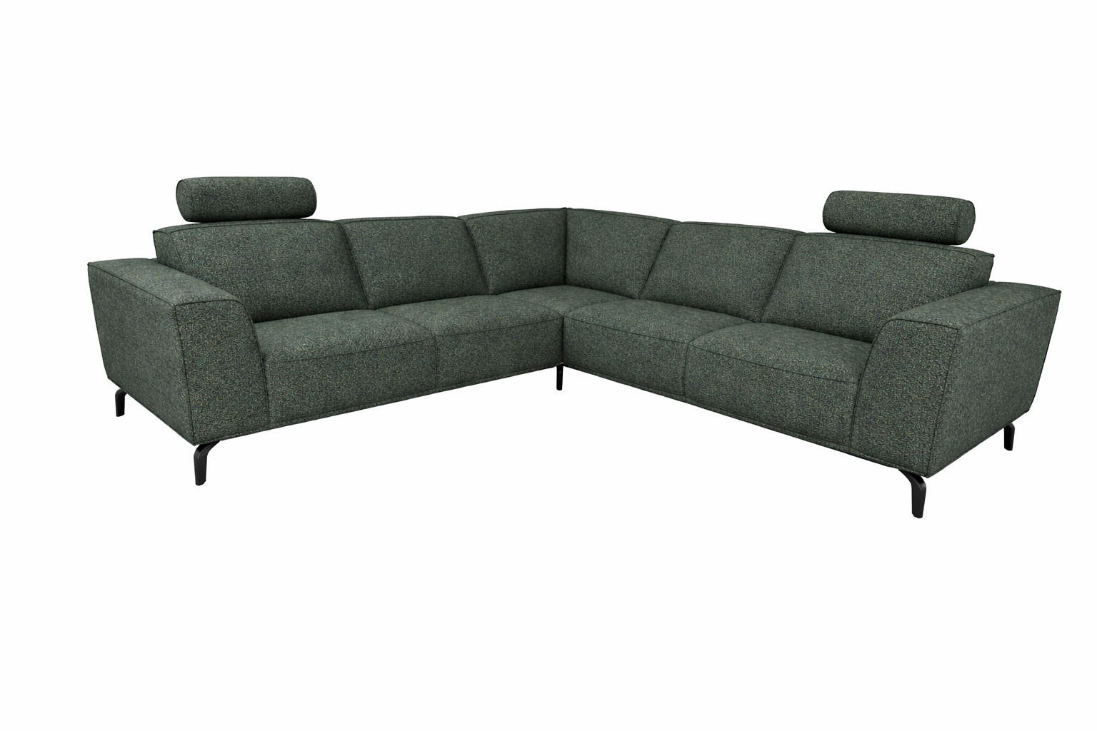 MODULARES Ecksofa Selena - Dunkelgrün, Verstellbare Kopfstützen und Metall Füßen - Dunkelgrün/Schwarz, Kunststoff/Textil (260/260cm) - KS Home Concept