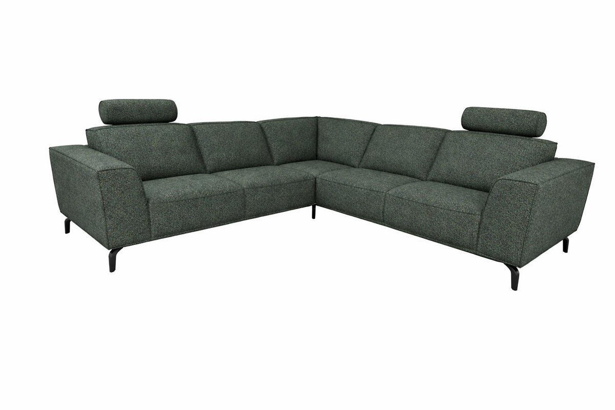 MODULARES Ecksofa Selena - Dunkelgrün, Verstellbare Kopfstützen und Metall Füßen - Dunkelgrün/Schwarz, Kunststoff/Textil (260/260cm) - KS Home Concept