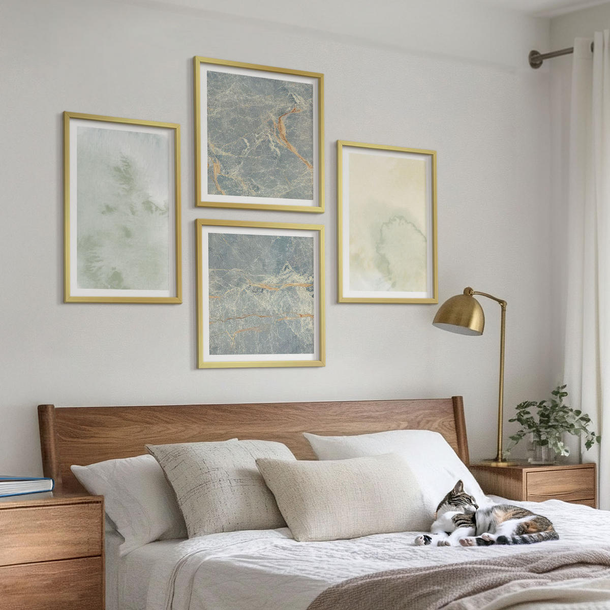 WANDBILDER 4er Set - 50x50 cm & 40x60 cm Goldrahmen - Pastellfarben auf Aquarellleinwand - Goldfarben, Kunststoff (50/50cm) - ArtPrintCave